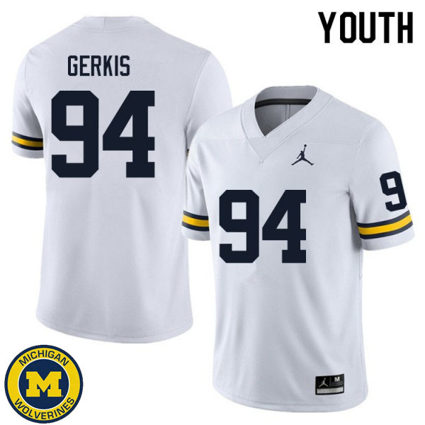 Youth Michigan Wolverines #94 Izaak Gerkis White Alumni Jersey